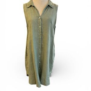 Elegant Sleeveless 100% Linen Sage Made in Italy  Resort Beach Wear